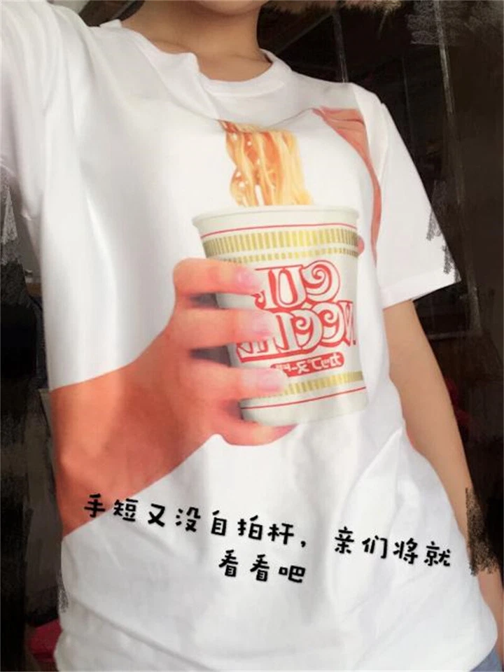 Divertida Camiseta 3D Fideos Sopa Camiseta Juegos con disfraces Comer Fideos Instantáneos Camiseta Blanca Foto 3 de 4