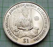 BRITISH VIRGIN ISLANDS 2002 DOLLAR, QUEEN ELIZABETH II ON THRONE, BU