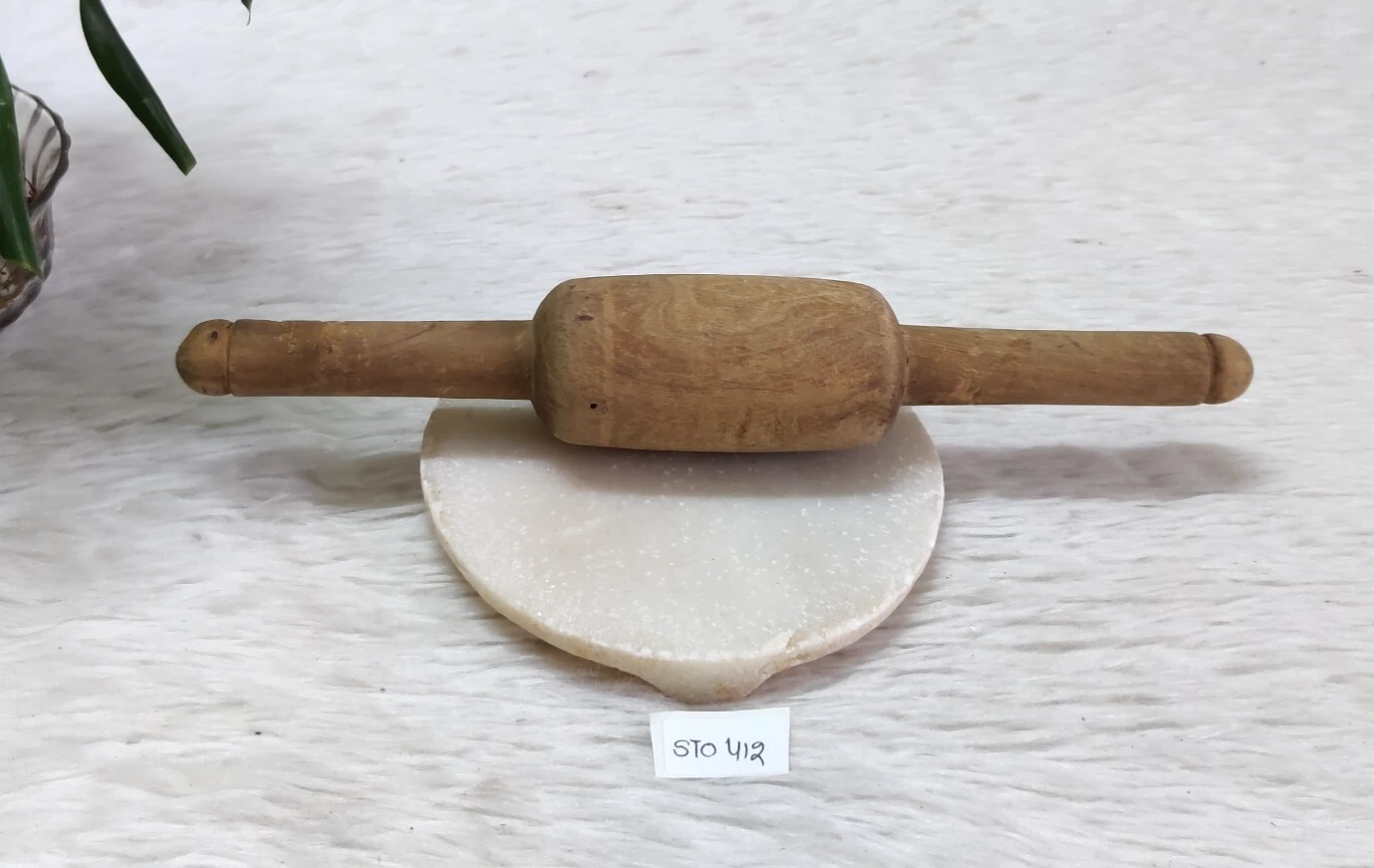 Indian Antique Maeble Stone Rolling Board & Wooden Belan Roti Maker Set STO412