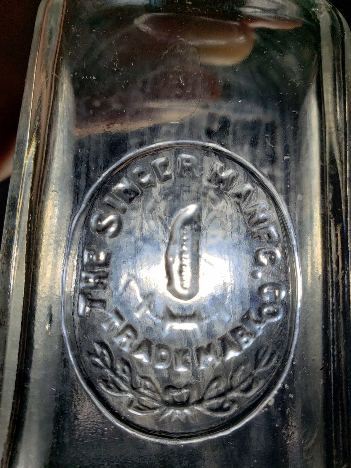 SPERM SEWING MACHINE OIL 1880s DUG LUBRICANT BOTTLE AND SINGER OIL