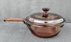 Vintage Corning Ware PYREX Glass Vision Ware Saucepan 0.5L Amber w/Handle & Lid