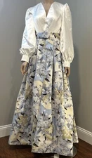 A-line Floral Shirt Belted Formal Gown