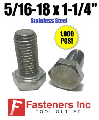 (Qty 1000) 5/16-18 x 1-1/4'' Stainless Steel Hex Cap Screw / Tap Bolt 18-8 / 304