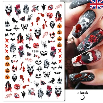 GHOST Nail Art Stickers Halloween Skulls Blood Stains Pumpkins Bats Spider Jack Scream