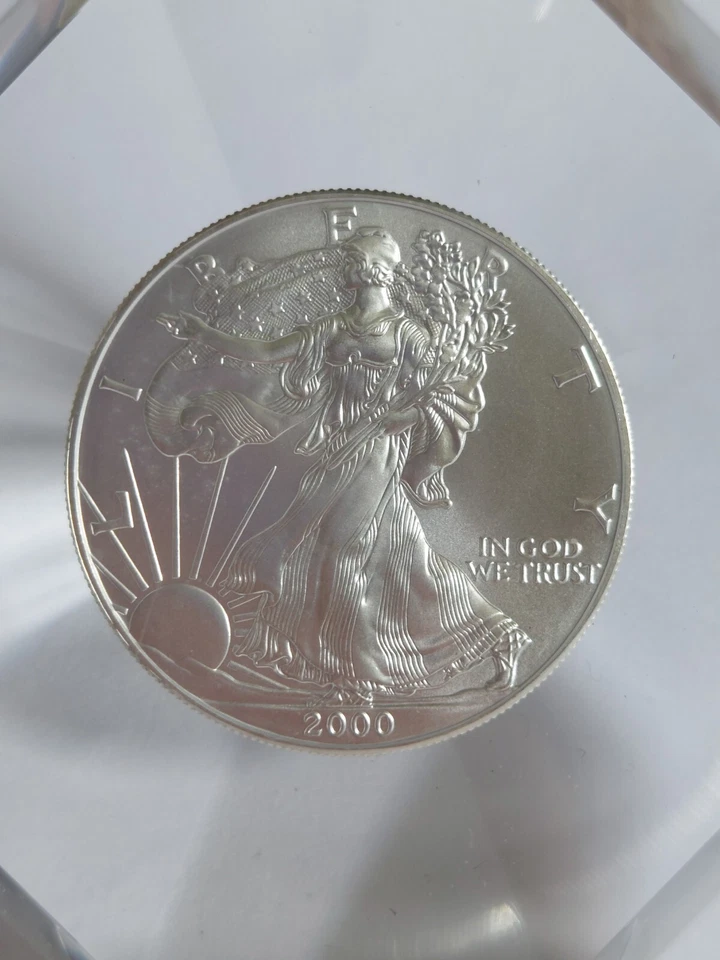 US Mint 2000 American Silver Diamond Millennium Eagle Lucite Paperweight w/ Box - Image 3 of 4