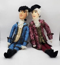 As Is Antique Vintage Folk Art HandMade Cloth Rag Two Dolls Americana Primitive