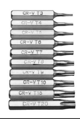 CR-V Torx Driver Micro Bit Set T3 T4 T5 T6 T7 T8 T9 T10 T15 T20 Star Hex 4mm