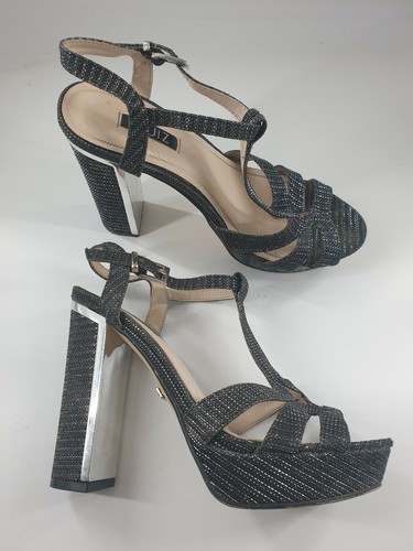 silver faux leather strappy platform 
