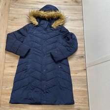 Tommy Hilfiger Coat Large Navy Blue Women Full Zip Snap Up Jacket Hooded Used