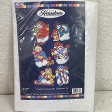 Herrschners Frosty Fun 6 Snowmen Ornament Kit Cross Stitch Plastic Canvas NEW