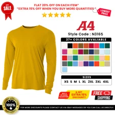 A4 N3165 Mens Polyester Cooling Performance Crew Neck T Shirt Dri-Fit T-Shirt