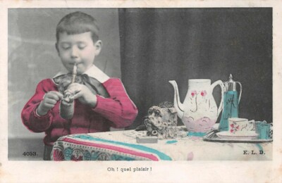Old postcard fantasy - child smoking pipe