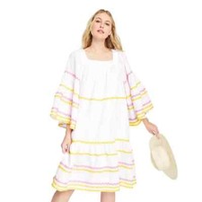 Lisa Marie Fernandez x Target White Linen Blend Dress with Ric-Rac Trim Size XS