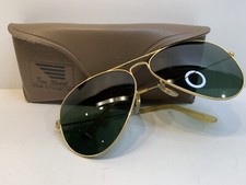 Vintage Fine Metal Ground Polished Lens Sunglasses With Case Gold Tone