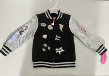BETSEY JOHNSON Girls Silver Black Bomber Jacket - Size 2T NWT
