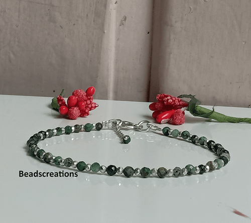 Shine Ruby Zoisite and Silver Pyrite Beads Bracelet Faceted Ruby Beads Gift Her - Picture 2 of 5