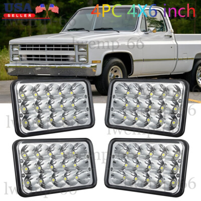 4PCS 4X6'' LED Headlights Hi/Low Sealed Beam For Chevy C10 Pickup Truck 1981-1987