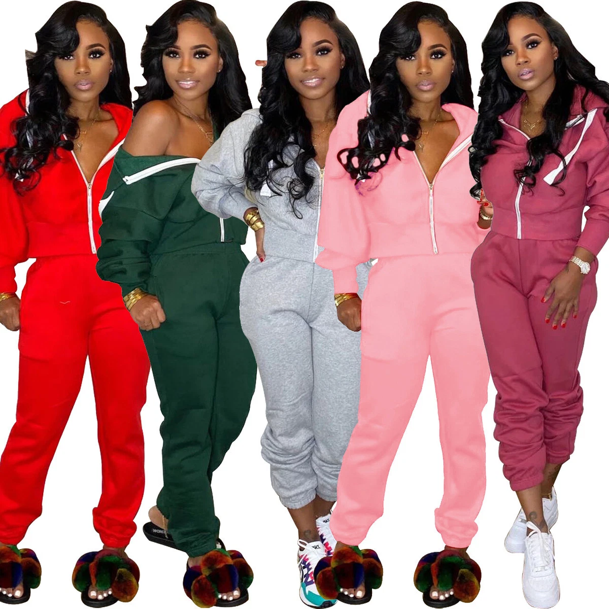 Women 2 Piece Outfits Long Sleeve Crop Top Pants Set Casual Jumpsuit | eBay