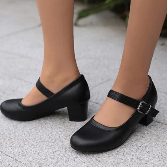 Women's Retro Mary Jane's shoes Chunky Heel Shoes Casual Round Toe Buckle Chic  - Image 2 of 4