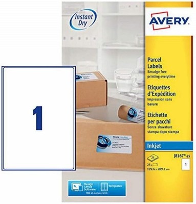 Avery selbstklebende Paket Etiketten, Tintenstrahldrucker, 1 Etikett pro A4 Blatt, 25 Labore