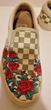 VANS Classic Rose Embroidered Checkerboard Slip On Shoes Womens 7.0 Mens 5.5,
