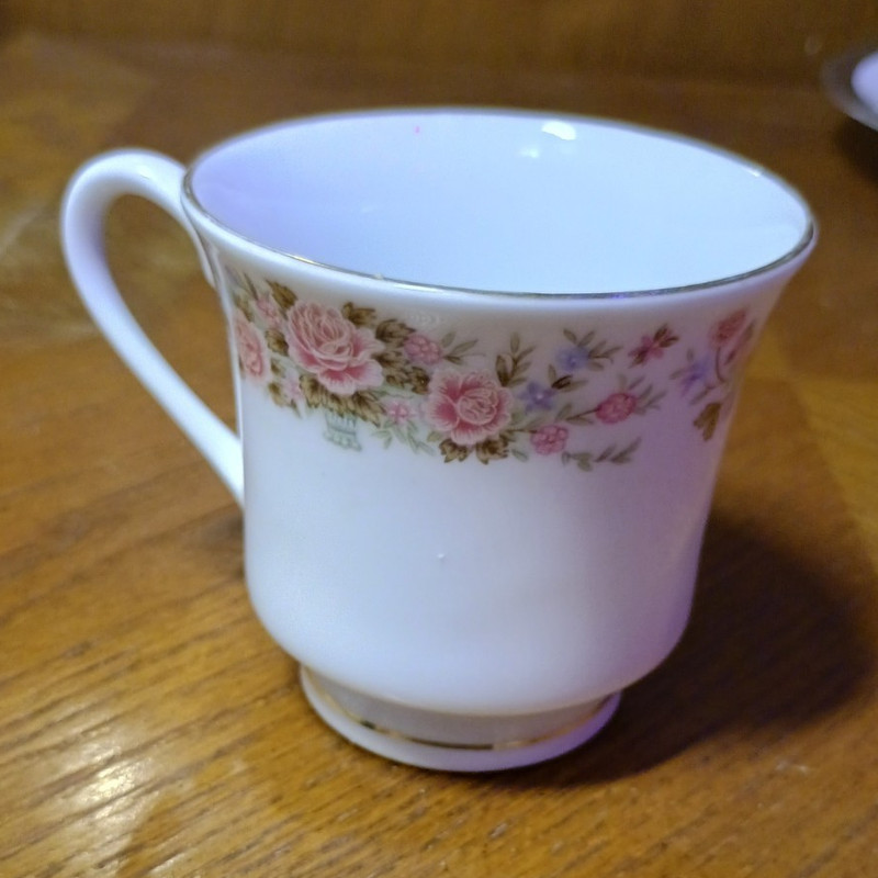 Vintage Classic Fine China Tea Cup White Pink Green Floral Decorated Printed