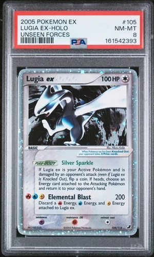 2005 POKEMON EX UNSEEN FORCES #105 LUGIA EX-HOLO PSA 8