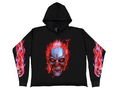 A$AP VLONE Skull Red Flame Hoodie W/Front Pocket Black  Size XL