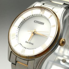 Citizen Eco-Drive Ladies Watch Solar White Pink Gold Silver Used CE1007