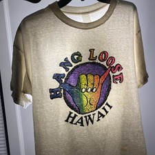 Vtg 80 s Hawaii Single Stitch T Shirt Hang Loose Grunge Distressed Flaw 23x26