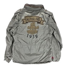 Alpha Industries Jacket Mens Large Green M-65 Heritage Field Military Patchwork