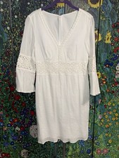 Unbranded Boho Beach Wedding Cotton Beach Cottage Coastal Dress Deep V-Neck