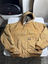 Big Smith Canvas Jacket Mens Large Tan Workwear Hooded Insulated Distressed