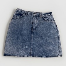 Vintage Sostanza Acid Wash Medium Blue Denim Skirt Zippered Functional Pockets