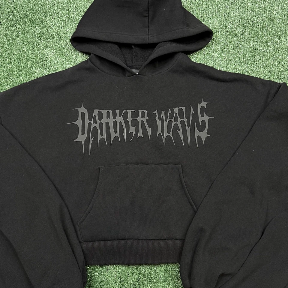 Sudadera con Capucha Darker Wavs Para Mujer Talla S Negra Recortada Gótica Pullover Sudadera Foto 2 de 4