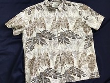 CAMICIA HAWAIANA ISLAND SHORES uomo XXL manica corta BUTTON UP EASY CARE FOGLIE DI PALMA