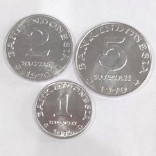 1970 Indonesia 5, 2 and 1 Rupiah Coins High Grade AU