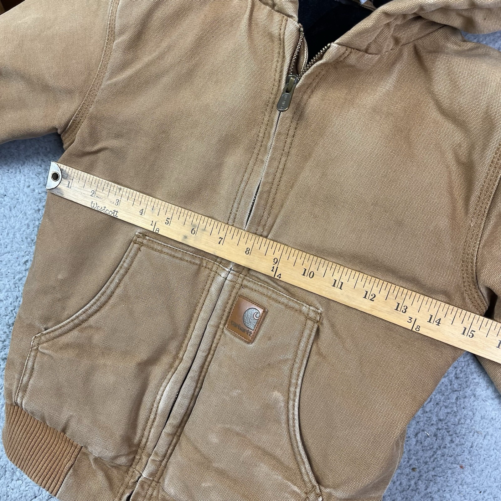 Carhartt Canvas Quilted Lined Jacket Tan Brown Distressed Kids Youth Size 7 image 9