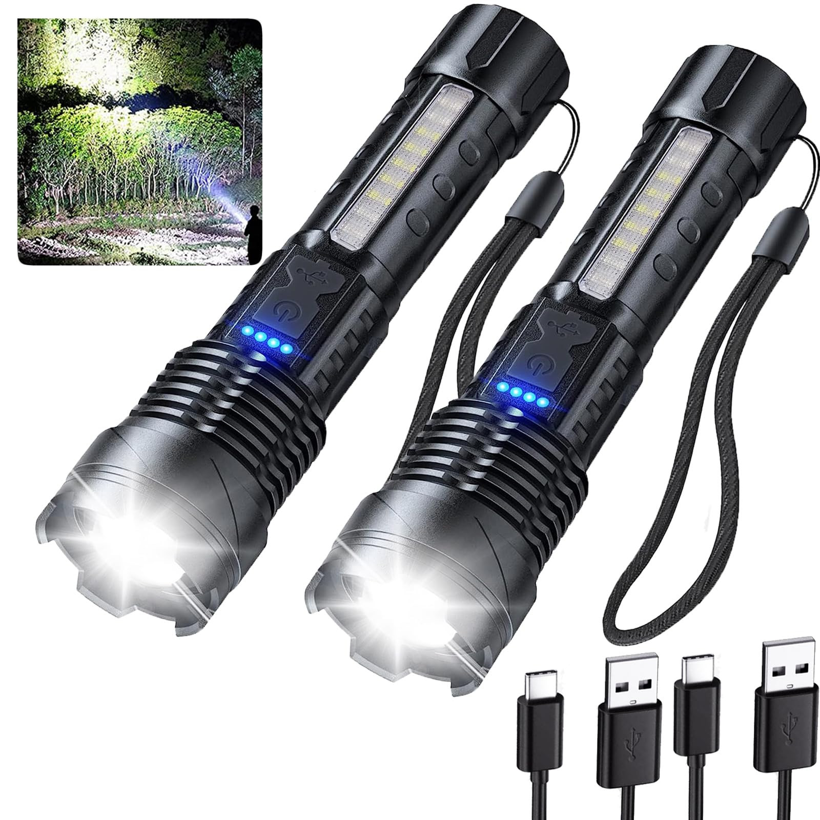 1M Lumen Super Bright Rechargeable Tactical Flashlight