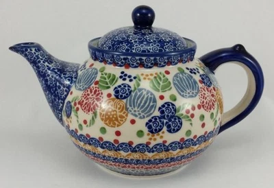 B-Ware Bunzlauer Keramik Teekanne, Kanne für 1,3Liter Tee, (C017-KOKU) SIGNIERT - Bild 1 von 4