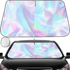 Iridescent Sun Shade for Car Windshield, Fold Color: Silver- Colorful, 57x31.5