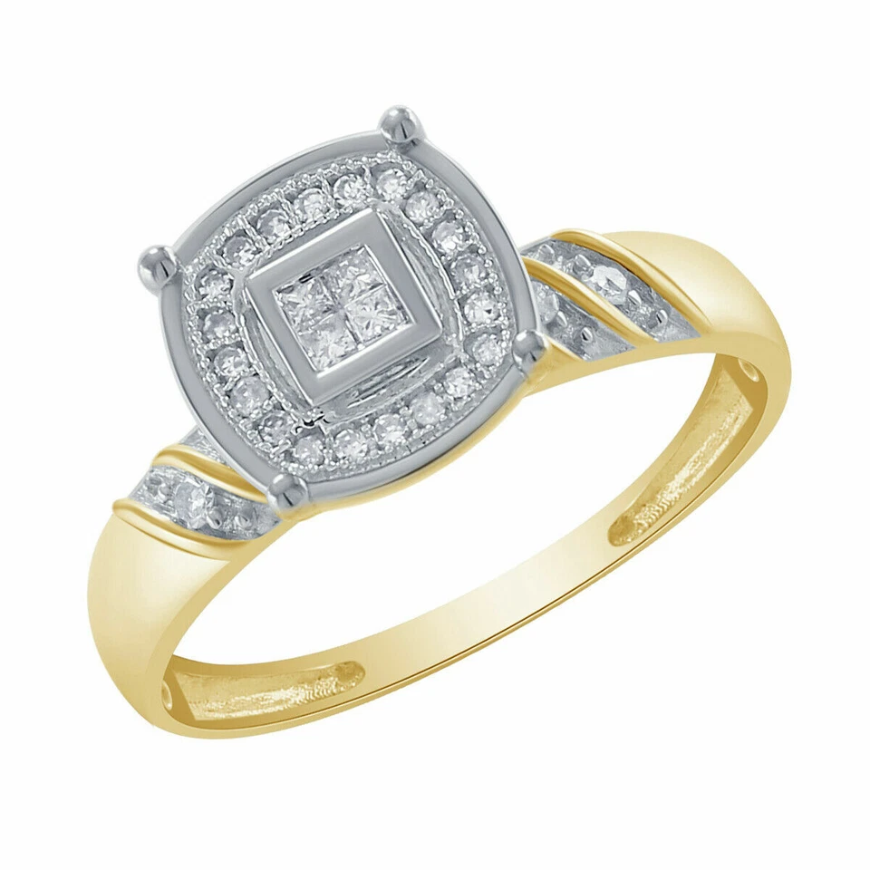 Juego de trío de compromiso de boda de oro amarillo de 10 quilates con diamantes reales de corte redondo de 0,26 quilates Foto 4 de 4