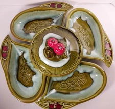 Vtg California Pottery Chip And Dip Veggie Tray Server Strawberry Pattern #701