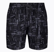 Nike Men's Just Do it All Over Logo Swim Shorts Black Size Large 