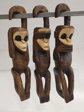 Vintage Three Wise Monkeys Hear See Speak No Evil primative wood Carvings