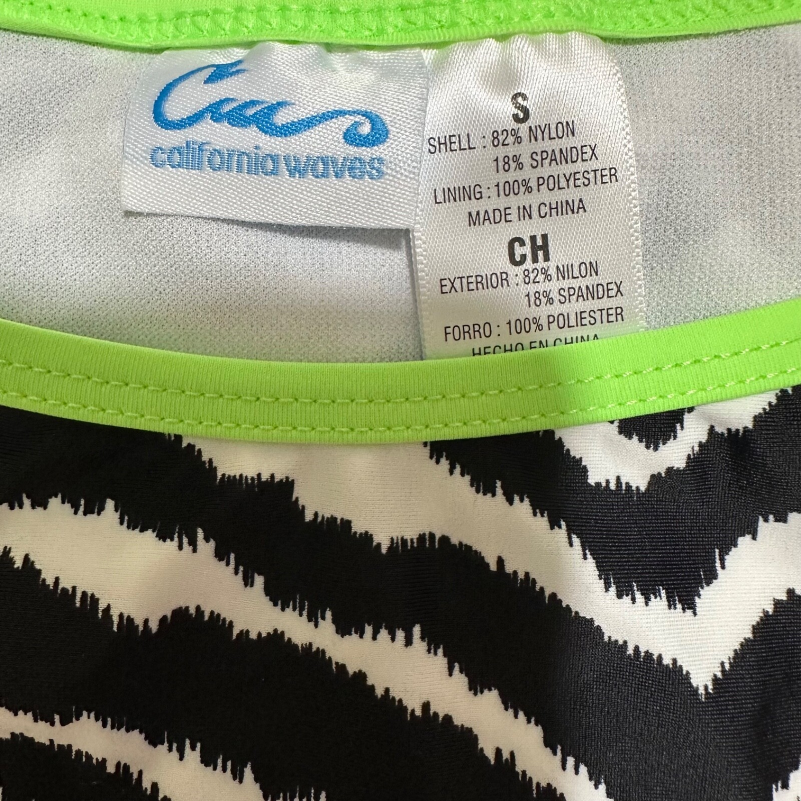California Waves NWT Junior Size S Zebra Print Neon Trim Bikini Bottoms Swimsuit