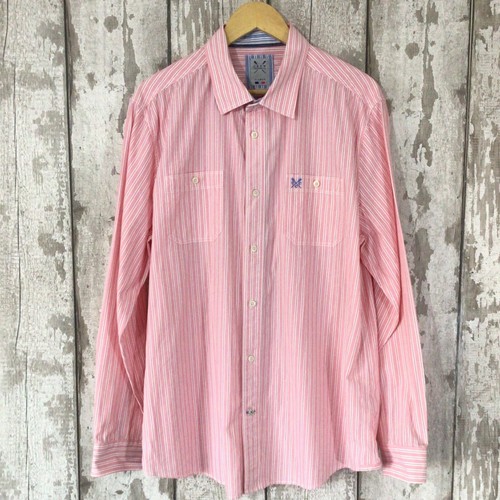 CREW CLOTHING Men's Shirt XL Pink Pinstripe Long Sleeve Casual Coastal Fit - Picture 3 of 15