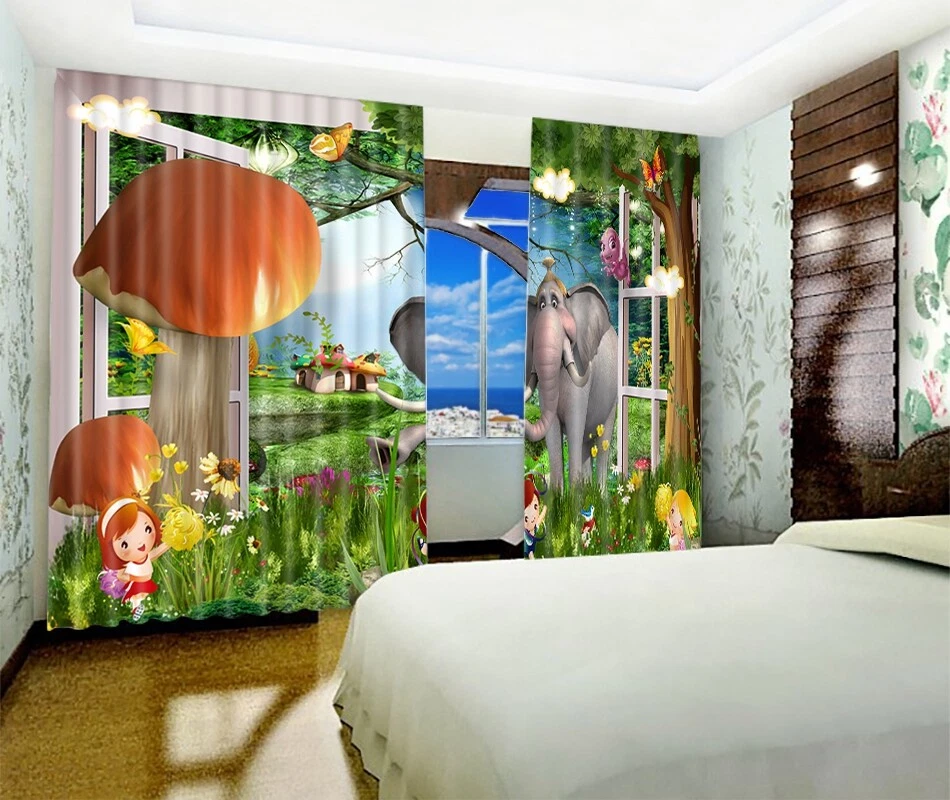 3D Elephant Flower ZHUA1421 Blockout Photo Curtain Fabric Window Zoe