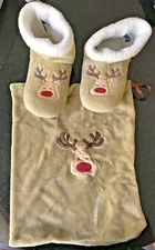 Soft & Cozy Co Reindeer Slipper Booties in bag Tan, Khaki color Beige Size Large
