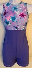 GK BIKETARD ADULT X-SMALL VINCA N/S FLORAL PRINT DANCE CHEER WORKOUT Sz AXS NWT